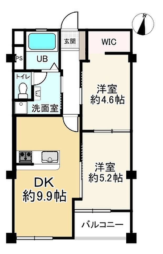 武庫之荘コーポラス(2DK) 6階の間取り図