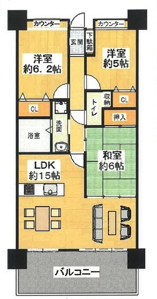 西宮マリナパークシティ杜のまち5番館(3LDK) 3階の間取り図