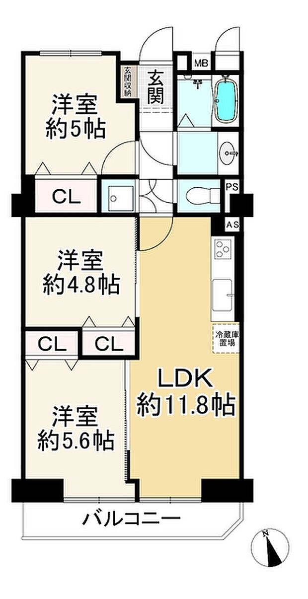 仁川グランドハイツ(3LDK) 4階の間取り図