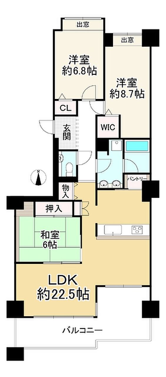 ラ・ビスタ宝塚ウエストウイング1番館(3LDK) 1階の間取り図