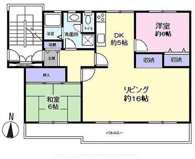 鶴川2丁目団地(2LDK) 5階の間取り図