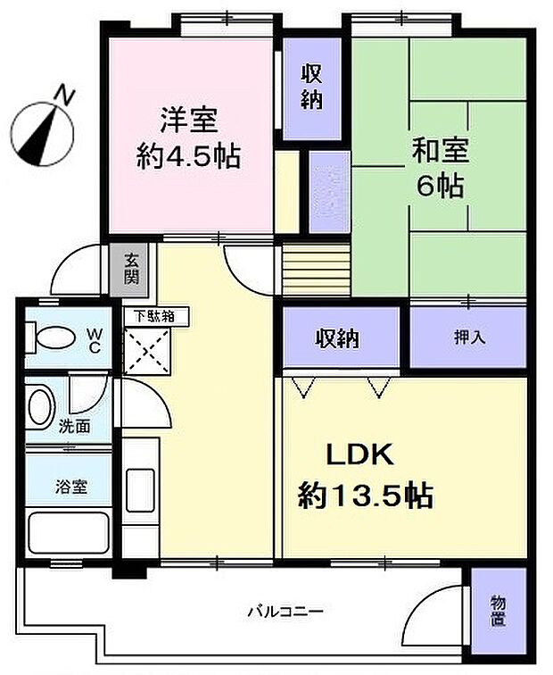 木曽住宅(2LDK) 5階の間取り図
