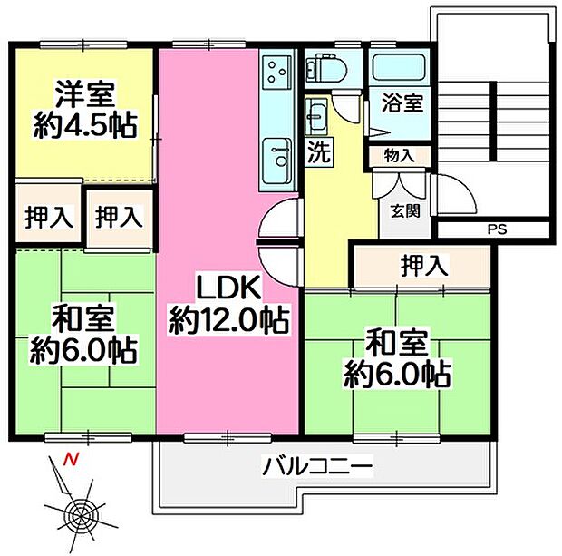 滝山第二住宅(3LDK) 2階の間取り図