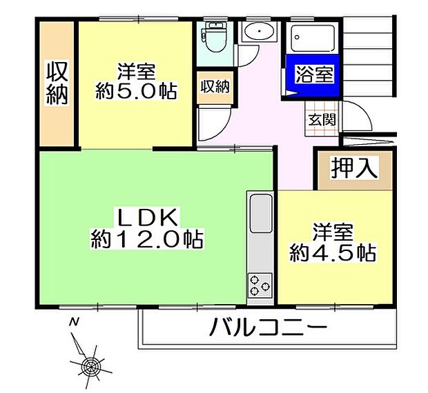 滝山団地(2LDK) 5階の間取り図