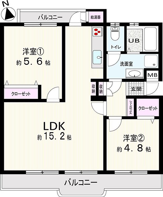 虹ヶ丘団地(2LDK) 5階の間取り図