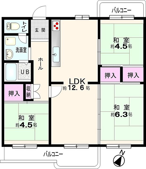 虹ヶ丘団地(3LDK) 4階の間取り図