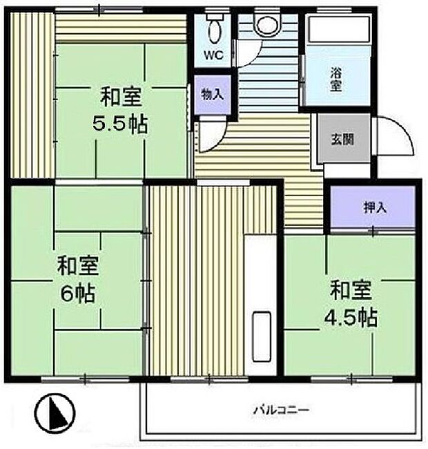 花見川団地(3DK) 1階の間取り図