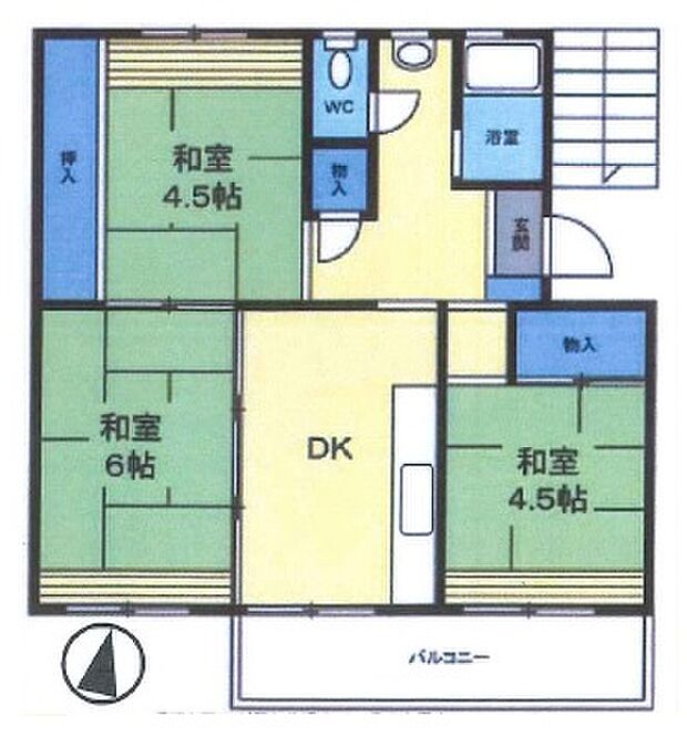 花見川団地(3DK) 3階の間取り図