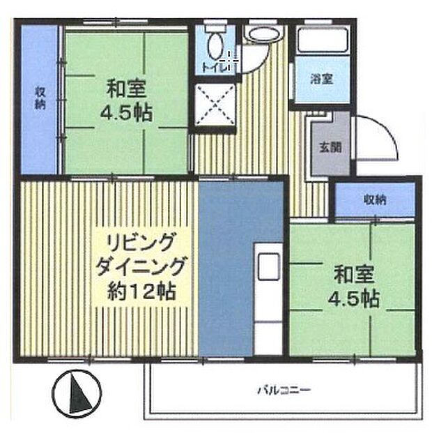 花見川団地(2LDK) 3階の間取り図