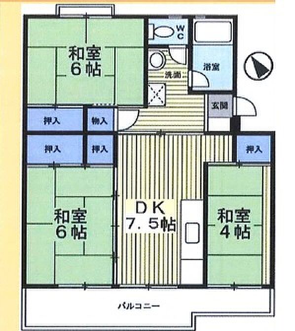 花見川団地(3DK) 4階の間取り図