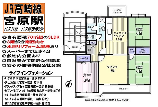 大宮奈良町団地(3LDK) 3階の間取り図