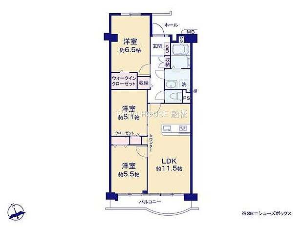 新松戸ファミールハイツ6号棟(3LDK) 3階の間取り図
