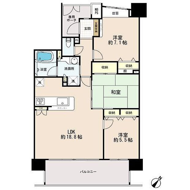 ライオンズガーデン稲毛海岸(3LDK) 3階の間取り図