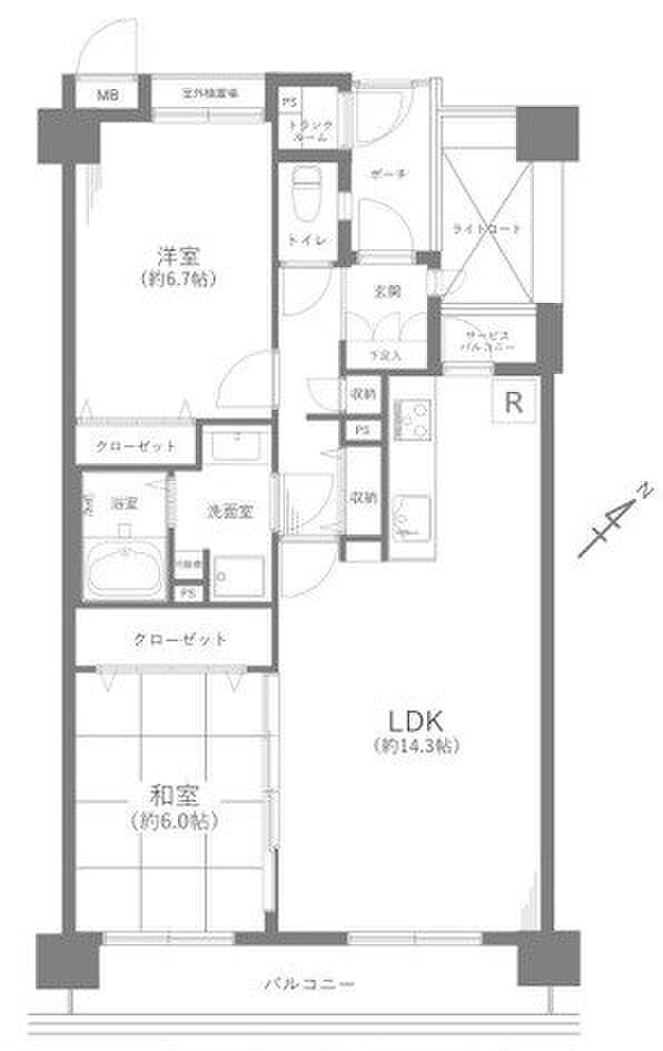 アーベイン・エス朝霞三原(2LDK) 2階の間取り図