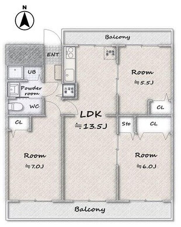 南浦和ニューライフマンション1号棟(3LDK) 5階の間取り図