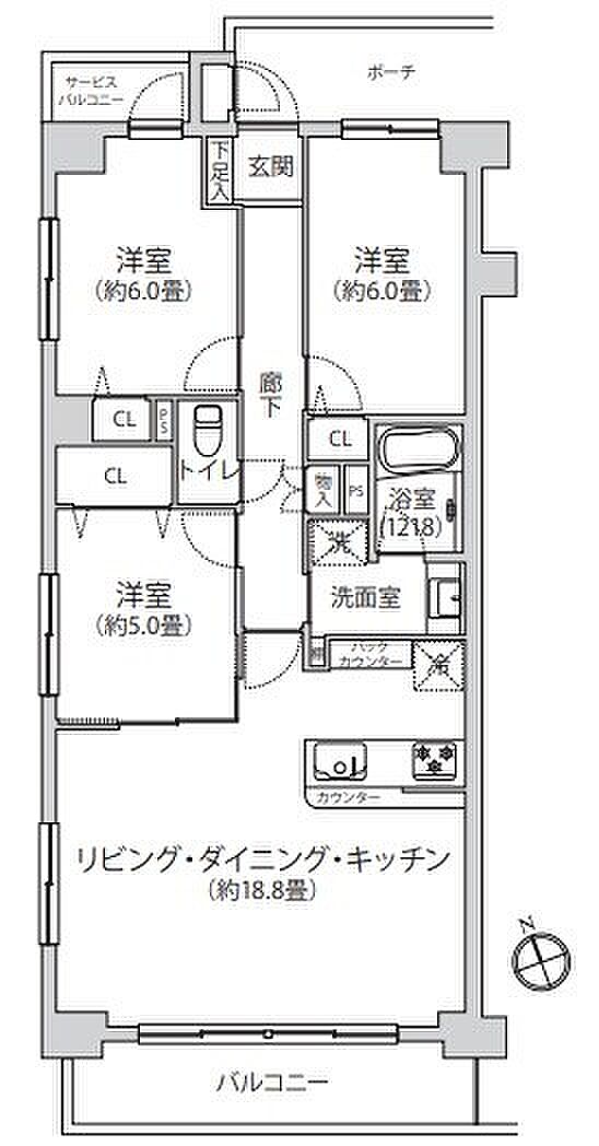 ダイアパレス戸田(3LDK) 5階の間取り図