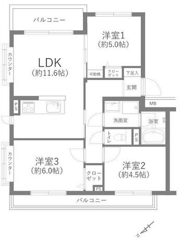 ビューパレー浦和大谷口第一(3LDK) 2階の間取り図