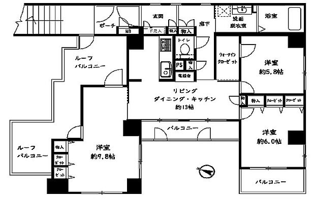 北浦和サニーコート(3LDK) 7階の間取り図