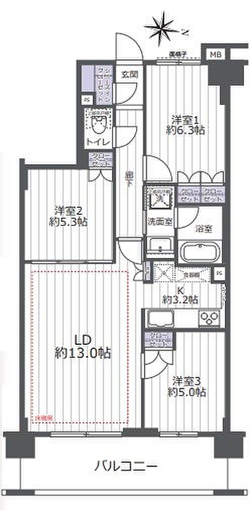コージーコート浦和(3LDK) 2階の間取り図