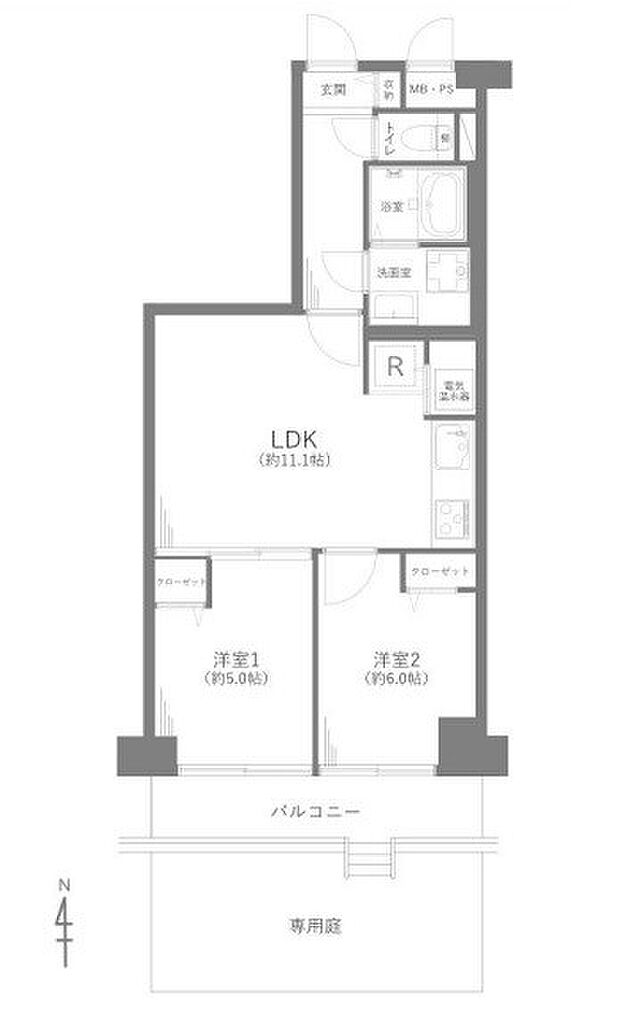 洋伸大宮マンション(2LDK) 1階の間取り図