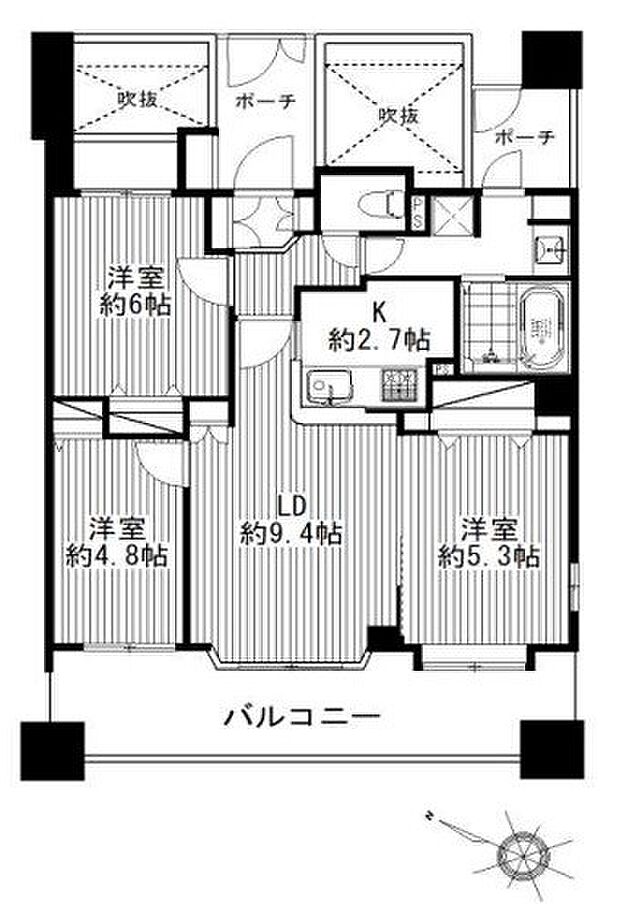 レクセルマンション谷塚第3(3LDK) 5階の間取り図