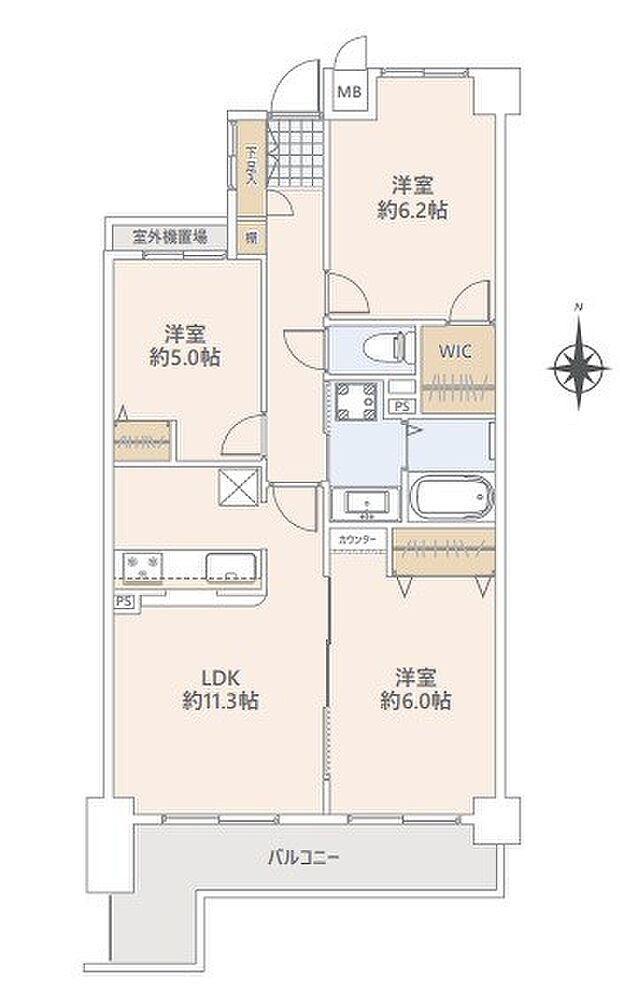 コスモ南与野(3LDK) 3階の間取り図