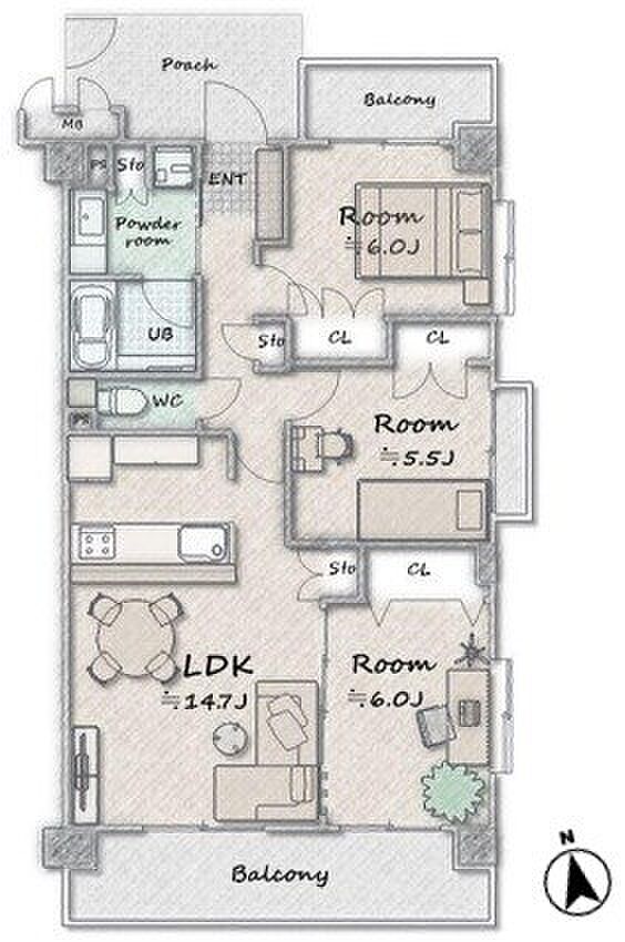 アーバンキャッスル高島平ウエスト(3LDK) 2階の間取り図