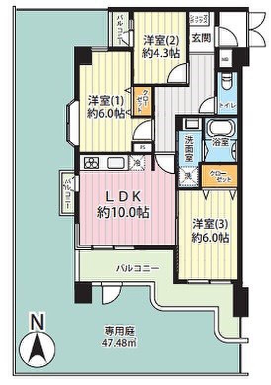 ライオンズマンション久喜南(3LDK) 1階の間取り図