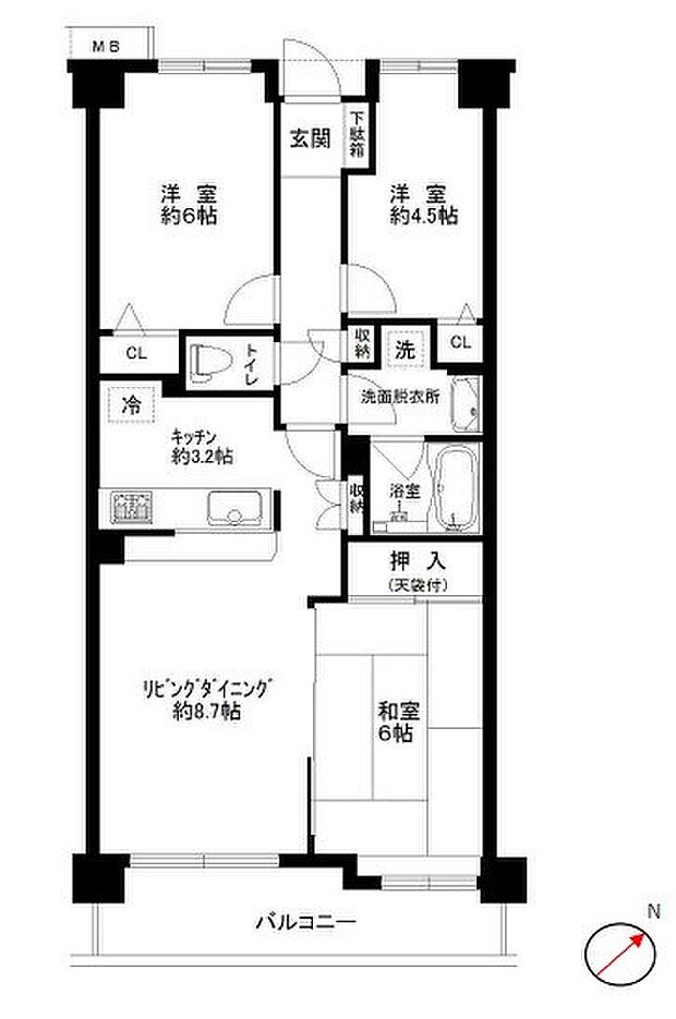 ローヤルシティ鴻巣(3LDK) 3階の間取り図