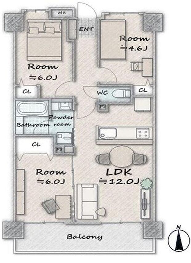 セレナハイム西浦和(3LDK) 2階の間取り図