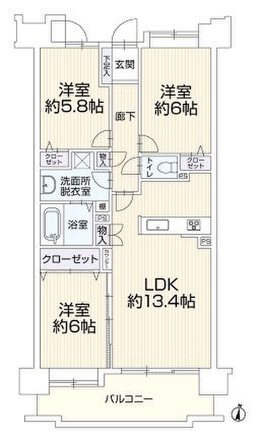 ローヤルシティ蕨第3(3LDK) 3階の間取り図