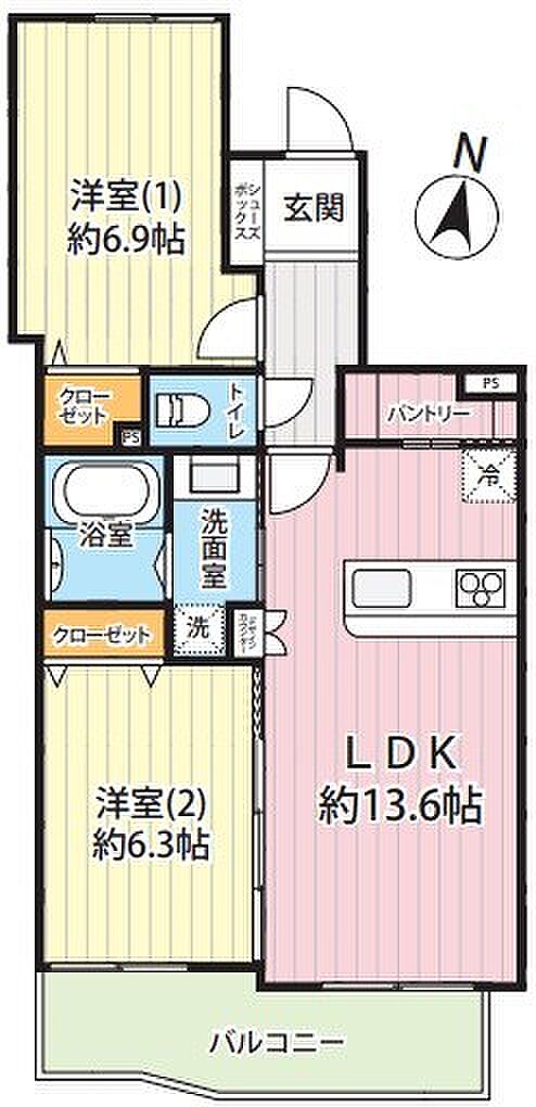 レクセルマンション成増第2(2LDK) 6階の間取り図