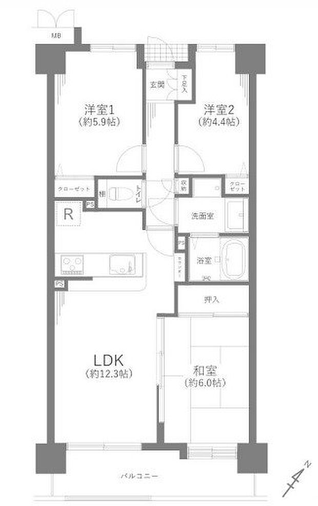 ローヤルシティ鴻巣(3LDK) 2階の間取り図