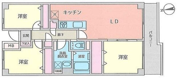 朝霞スカイハイツ(3LDK) 6階の間取り図