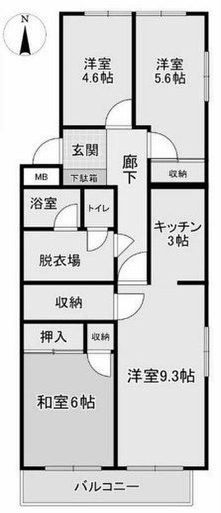 初穂マンション北浦和(3LDK) 2階の間取り図