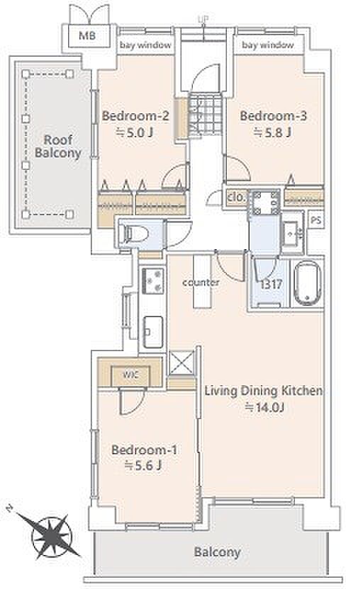 東急クリエール川口戸塚(3LDK) 5階の間取り図