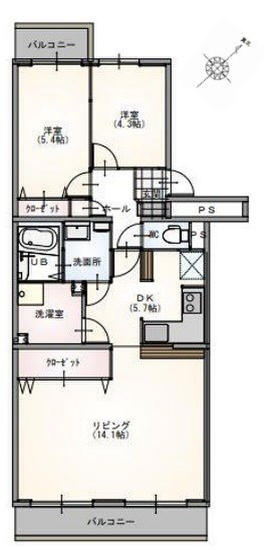 春日部ハイデンス1号棟(3LDK) 2階の間取り図