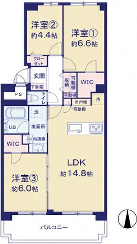 パークハイツ多摩川(3LDK) 11階の間取り図