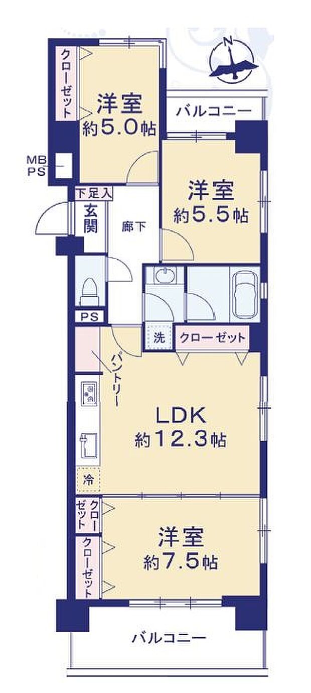 ライオンズマンション草加駅西(3LDK) 2階の間取り図