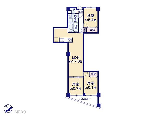 川口グレースマンション(3LDK) 9階の間取り図