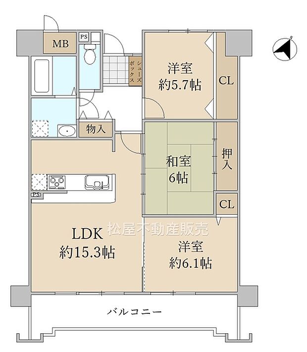 エメラルドマンション南台(3LDK) 14階の間取り図