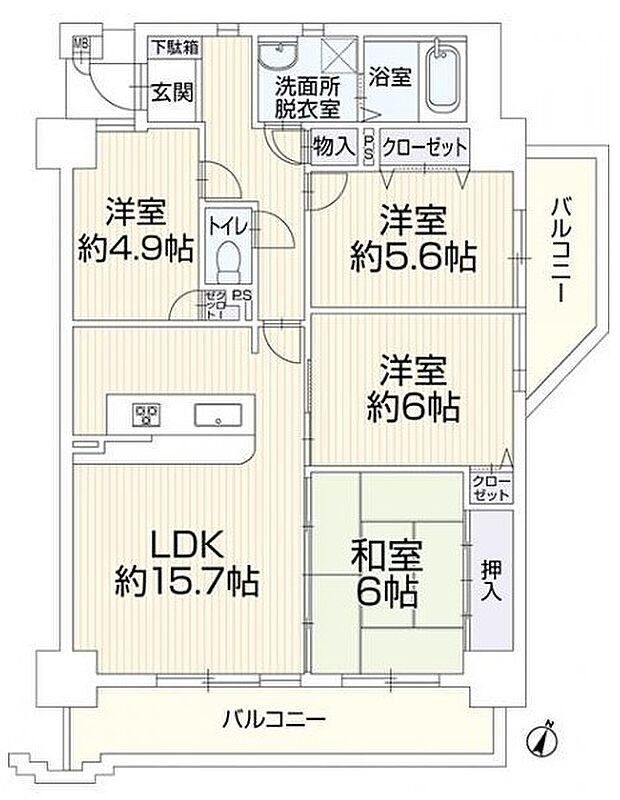 エメラルドマンション南台(4LDK) 11階の間取り図
