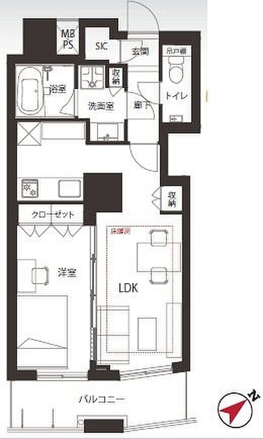 ザ・パークハウス西新宿タワー60(1LDK) 3階の間取り図