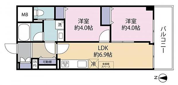 秀和神宮レジデンス(2DK) 4階の間取り図