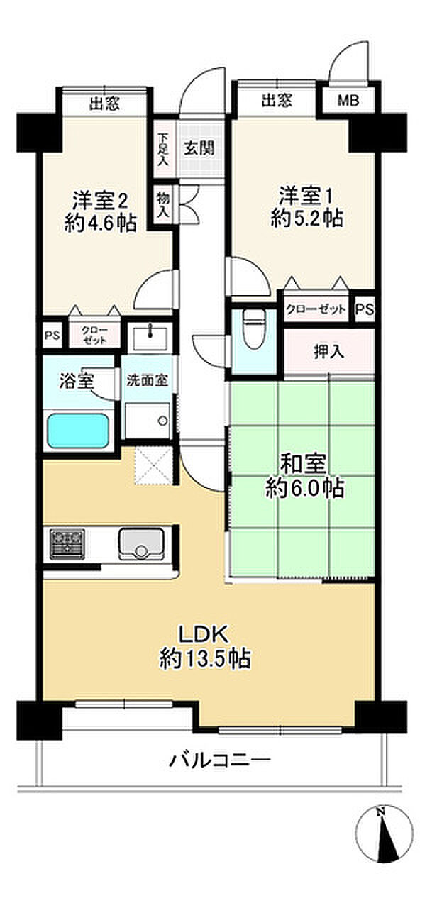 ライオンズマンション一之江弐番館(3LDK) 2階の間取り図