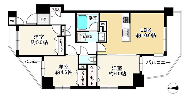 日神パレステージ亀戸第6(3LDK) 3階の間取り図