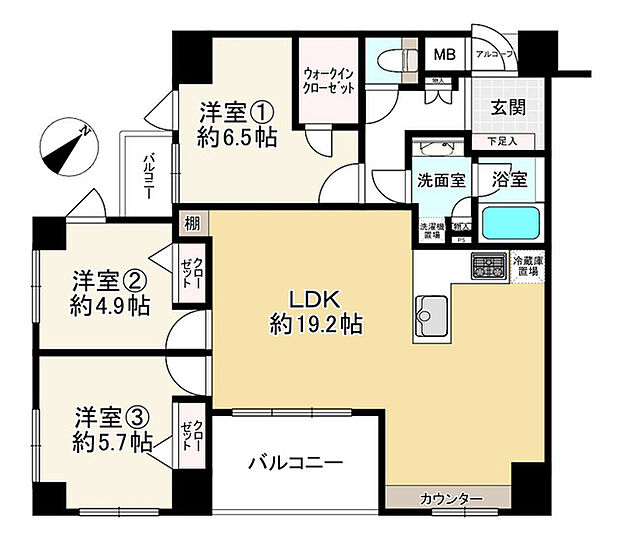 シティウイングお花茶屋(3LDK) 11階の間取り図