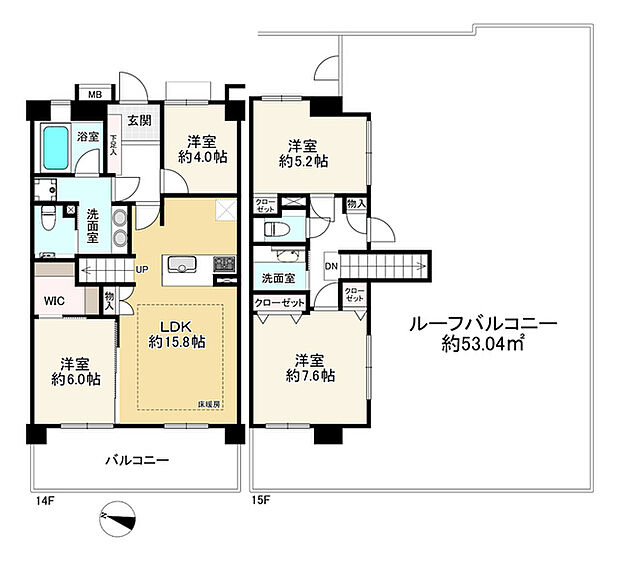 ランドステージ東大島エグゼタワー(4LDK) 14階の間取り図