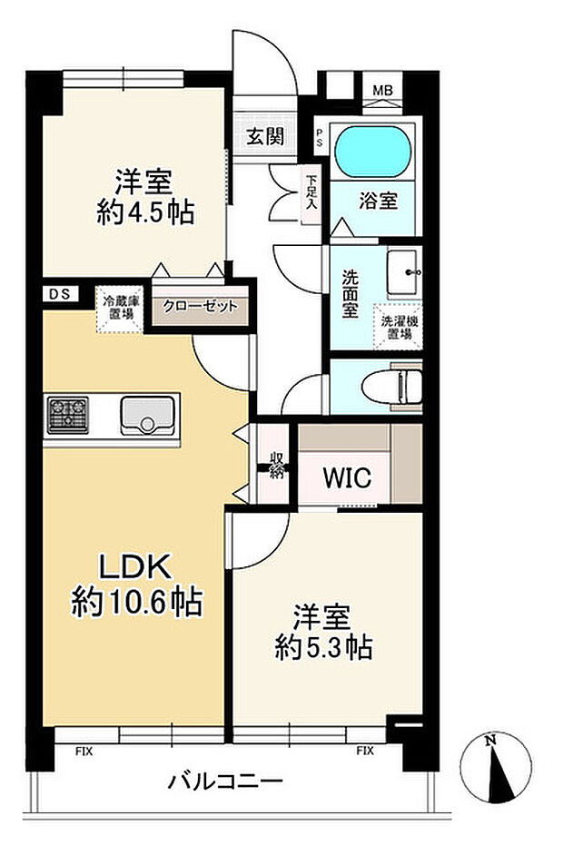 桑川町住宅1号棟(2LDK) 2階の間取り図