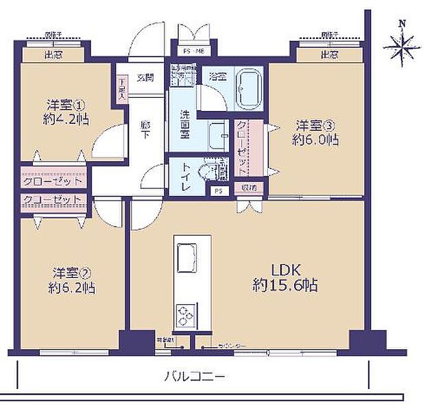 アインズコート稲毛(3LDK) 3階の間取り図